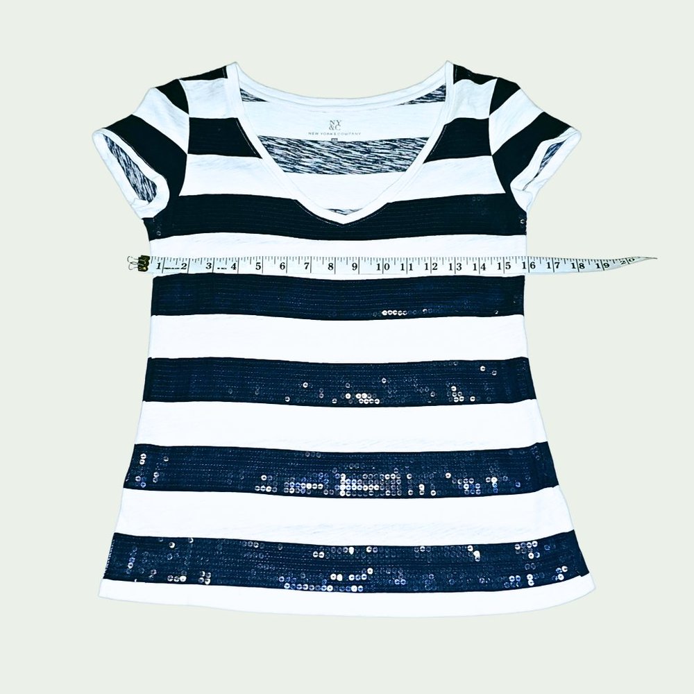 White w/ Blue Sequins Striped T-shirt
